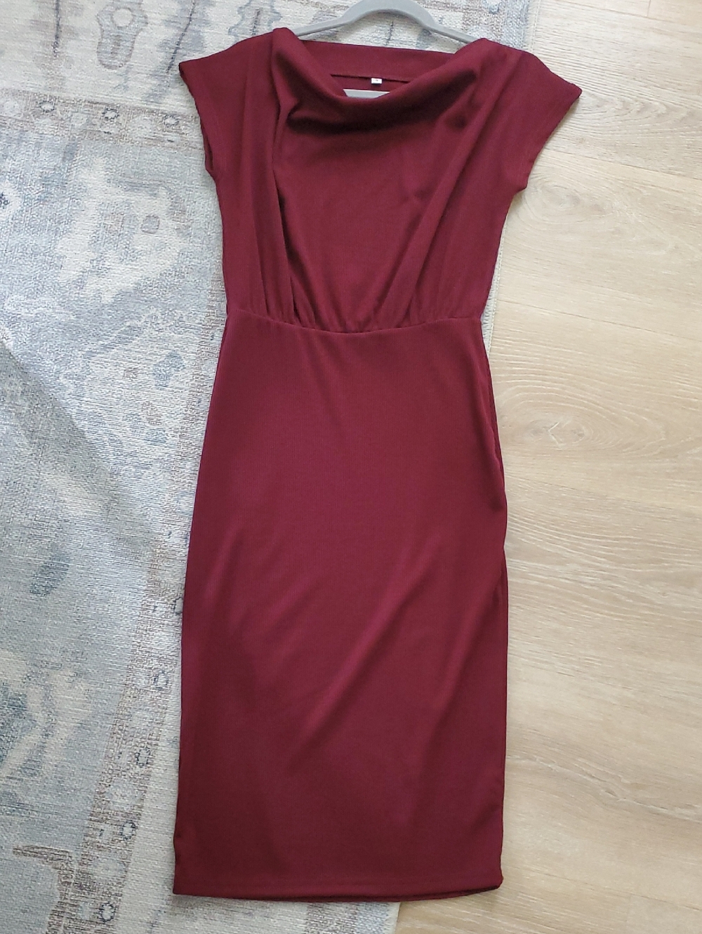 Midi Dress Sleeveless Cowl Neck Women's Knit Stretch Maroon Dress SzS